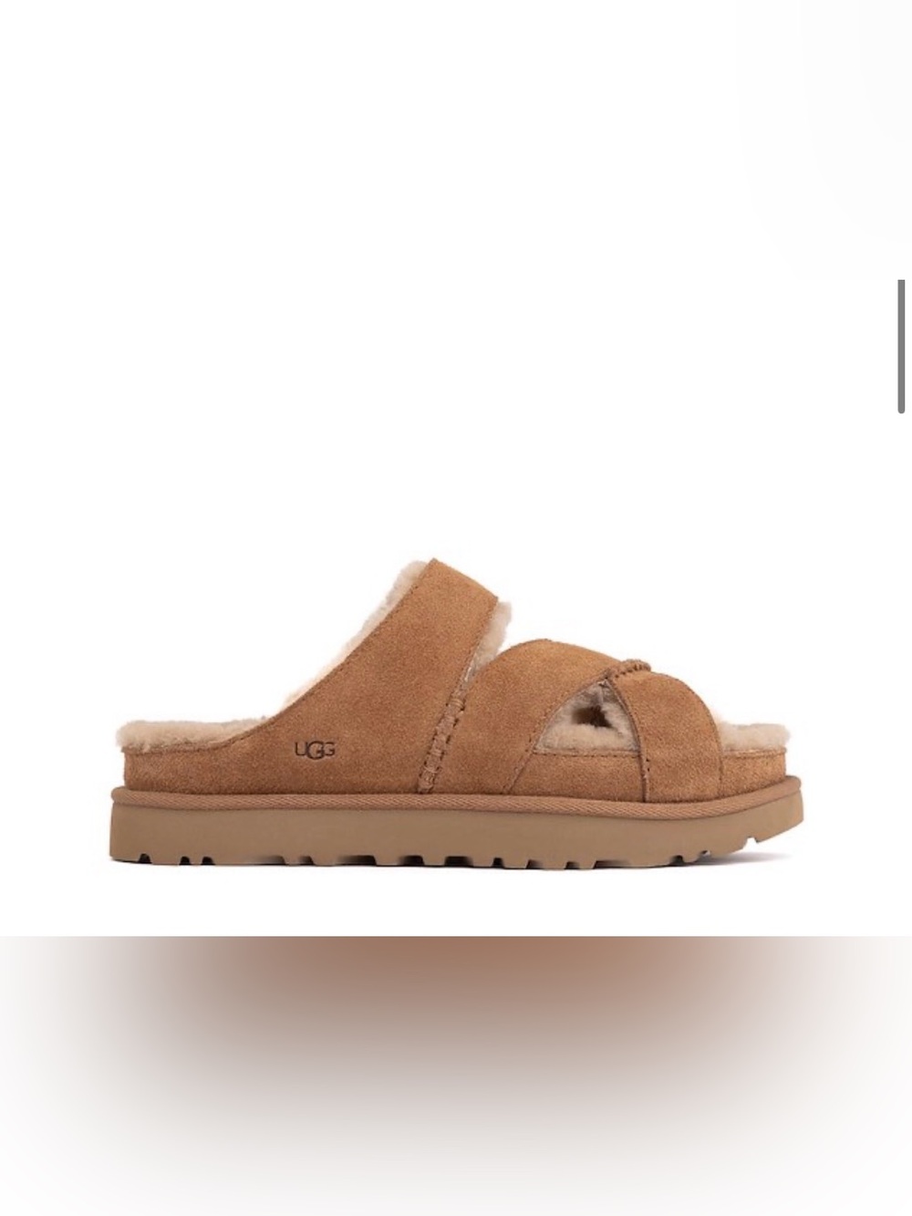 UGG Greenport Cross Strap Slides Chestnut Suede & Sheepskin NEW Size 8